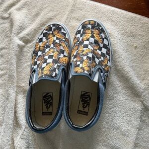 Vans Slip-On Shoes with Butterfly and Checkered Design
